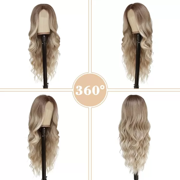 NAYOO Long Dark Brown Wavy Wig for Women 26 Inch Middle Part Curly Wavy Wig Natural Looking Synthetic Heat Resistant Fiber Wig for Daily Party Use 