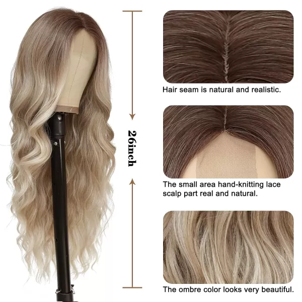 NAYOO Long Dark Brown Wavy Wig for Women 26 Inch Middle Part Curly Wavy Wig Natural Looking Synthetic Heat Resistant Fiber Wig for Daily Party Use 