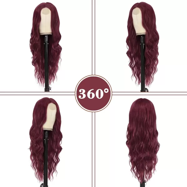 NAYOO Long Dark Brown Wavy Wig for Women 26 Inch Middle Part Curly Wavy Wig Natural Looking Synthetic Heat Resistant Fiber Wig for Daily Party Use 