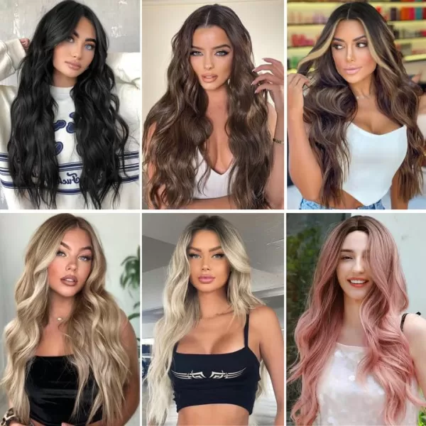 NAYOO Long Dark Brown Wavy Wig for Women 26 Inch Middle Part Curly Wavy Wig Natural Looking Synthetic Heat Resistant Fiber Wig for Daily Party Use 