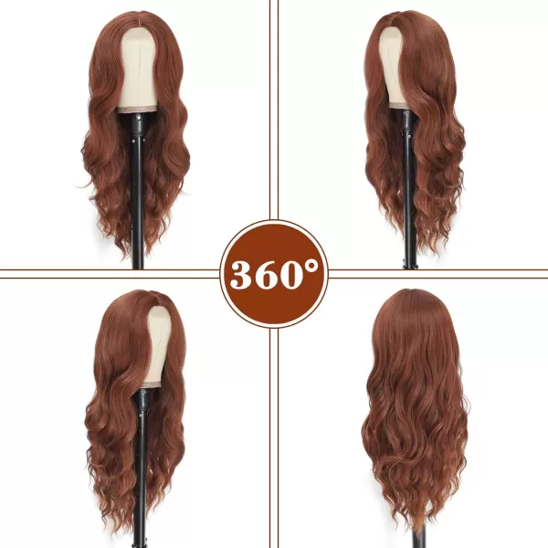 NAYOO Long Dark Brown Wavy Wig for Women 26 Inch Middle Part Curly Wavy Wig Natural Looking Synthetic Heat Resistant Fiber Wig for Daily Party Use 