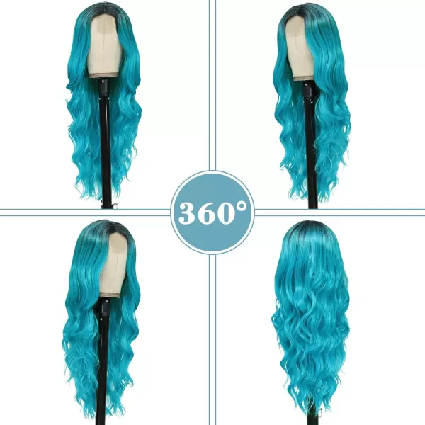 NAYOO Long Dark Brown Wavy Wig for Women 26 Inch Middle Part Curly Wavy Wig Natural Looking Synthetic Heat Resistant Fiber Wig for Daily Party Use 