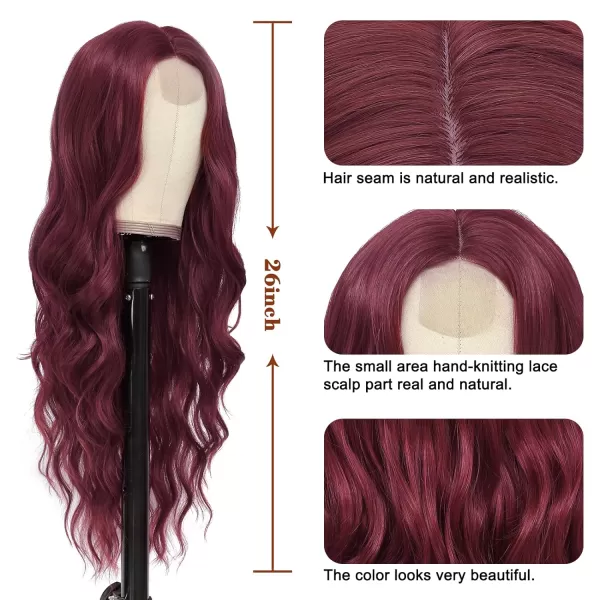 NAYOO Long Dark Brown Wavy Wig for Women 26 Inch Middle Part Curly Wavy Wig Natural Looking Synthetic Heat Resistant Fiber Wig for Daily Party Use 