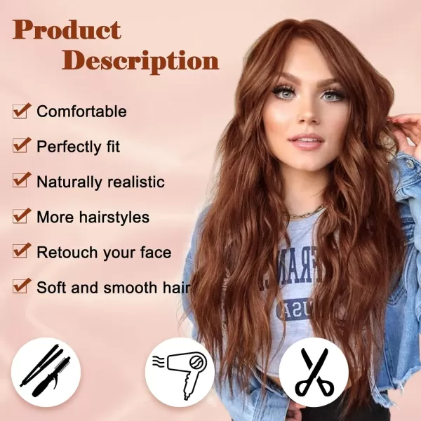 NAYOO Long Dark Brown Wavy Wig for Women 26 Inch Middle Part Curly Wavy Wig Natural Looking Synthetic Heat Resistant Fiber Wig for Daily Party Use 