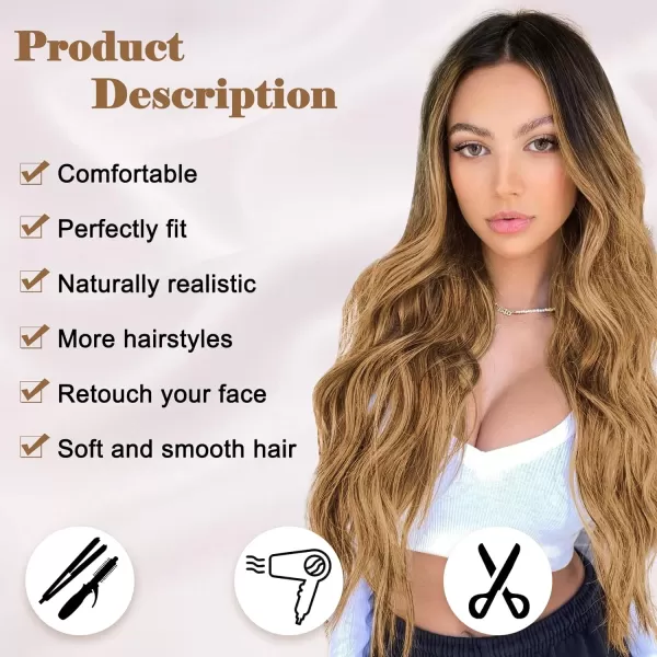 NAYOO Long Dark Brown Wavy Wig for Women 26 Inch Middle Part Curly Wavy Wig Natural Looking Synthetic Heat Resistant Fiber Wig for Daily Party Use 