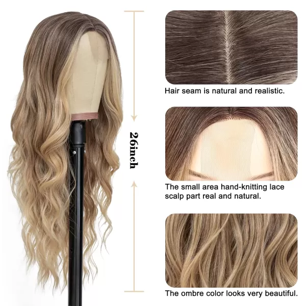 NAYOO Long Dark Brown Wavy Wig for Women 26 Inch Middle Part Curly Wavy Wig Natural Looking Synthetic Heat Resistant Fiber Wig for Daily Party Use 