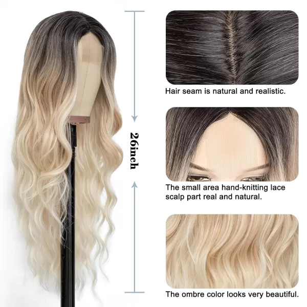 NAYOO Long Dark Brown Wavy Wig for Women 26 Inch Middle Part Curly Wavy Wig Natural Looking Synthetic Heat Resistant Fiber Wig for Daily Party Use 