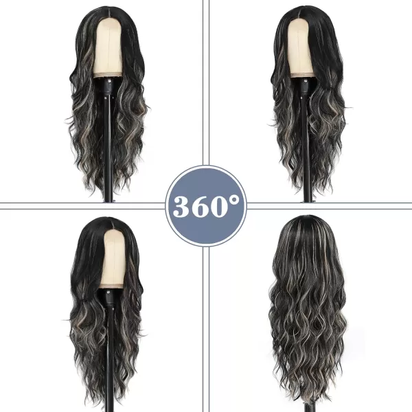 NAYOO Long Dark Brown Wavy Wig for Women 26 Inch Middle Part Curly Wavy Wig Natural Looking Synthetic Heat Resistant Fiber Wig for Daily Party Use 