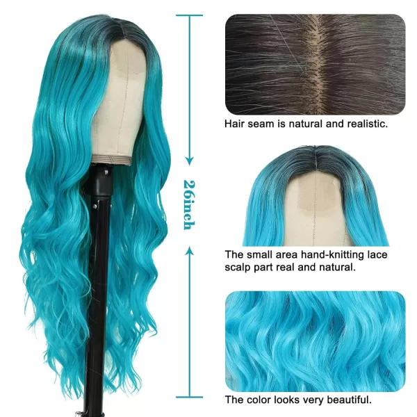NAYOO Long Dark Brown Wavy Wig for Women 26 Inch Middle Part Curly Wavy Wig Natural Looking Synthetic Heat Resistant Fiber Wig for Daily Party Use 
