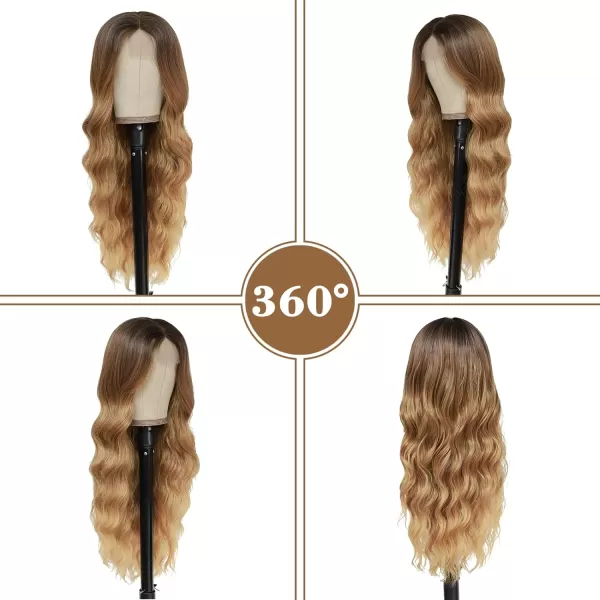 NAYOO Long Dark Brown Wavy Wig for Women 26 Inch Middle Part Curly Wavy Wig Natural Looking Synthetic Heat Resistant Fiber Wig for Daily Party Use 