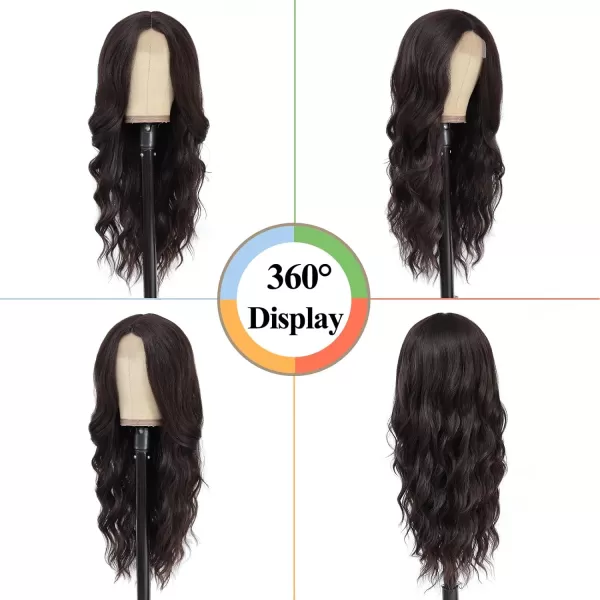 NAYOO Long Dark Brown Wavy Wig for Women Synthetic Curly Middle Part Wig Natural Looking Heat Resistant Fibre for Daily Party Use 26 Inch 