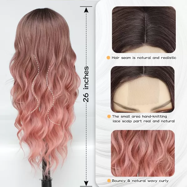 NAYOO Long Dark Brown Wavy Wig for Women Synthetic Curly Middle Part Wig Natural Looking Heat Resistant Fibre for Daily Party Use 26 Inch 