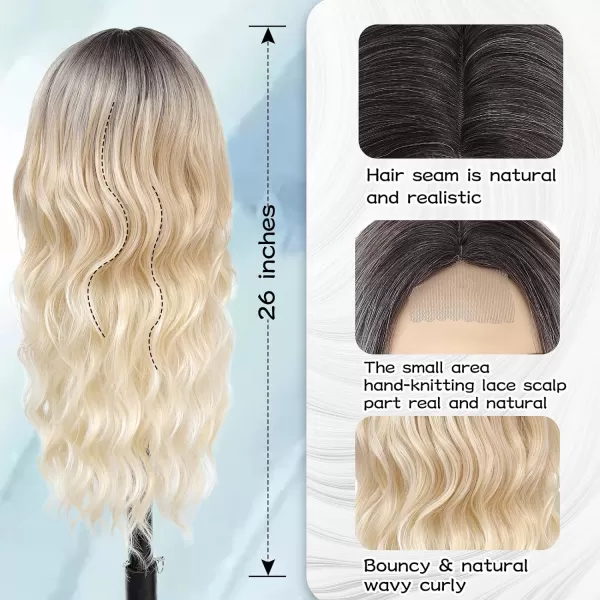 NAYOO Long Dark Brown Wavy Wig for Women Synthetic Curly Middle Part Wig Natural Looking Heat Resistant Fibre for Daily Party Use 26 Inch 