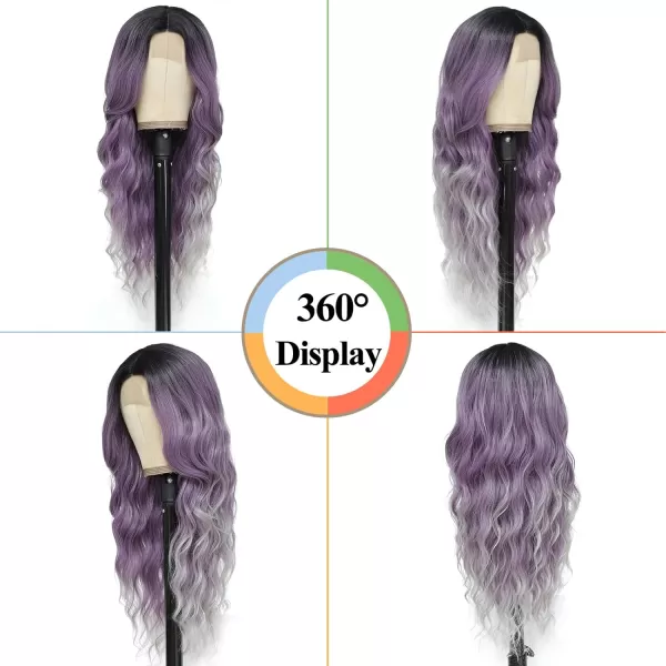 NAYOO Long Dark Brown Wavy Wig for Women Synthetic Curly Middle Part Wig Natural Looking Heat Resistant Fibre for Daily Party Use 26 Inch 
