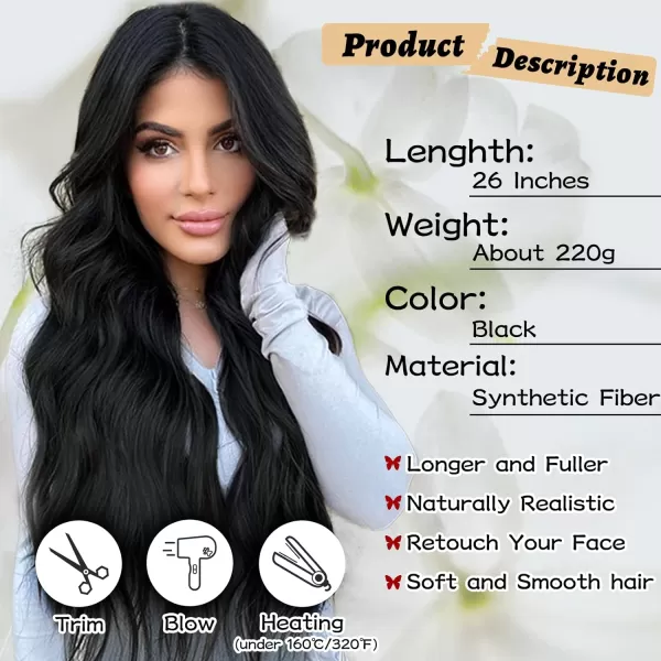 NAYOO Long Dark Brown Wavy Wig for Women Synthetic Curly Middle Part Wig Natural Looking Heat Resistant Fibre for Daily Party Use 26 Inch 