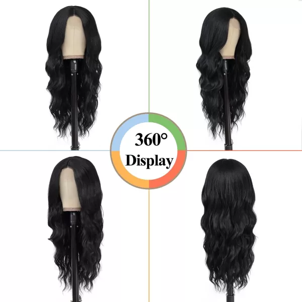 NAYOO Long Dark Brown Wavy Wig for Women Synthetic Curly Middle Part Wig Natural Looking Heat Resistant Fibre for Daily Party Use 26 Inch 