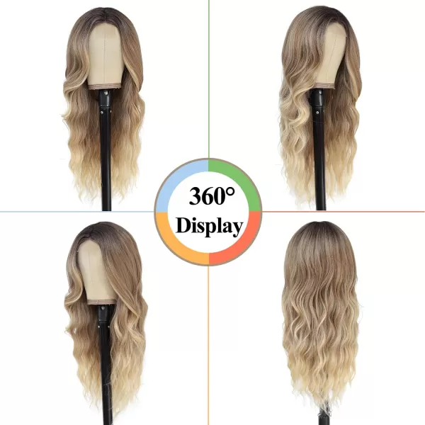NAYOO Long Dark Brown Wavy Wig for Women Synthetic Curly Middle Part Wig Natural Looking Heat Resistant Fibre for Daily Party Use 26 Inch 