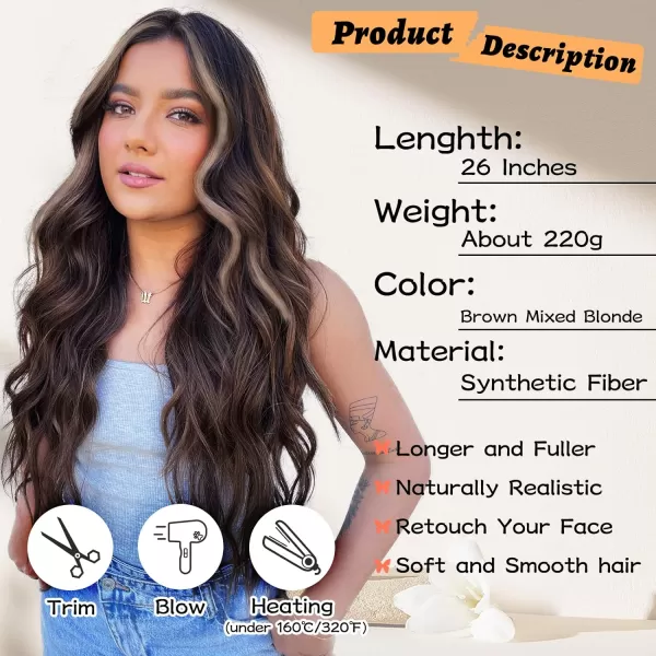 NAYOO Long Dark Brown Wavy Wig for Women Synthetic Curly Middle Part Wig Natural Looking Heat Resistant Fibre for Daily Party Use 26 Inch 