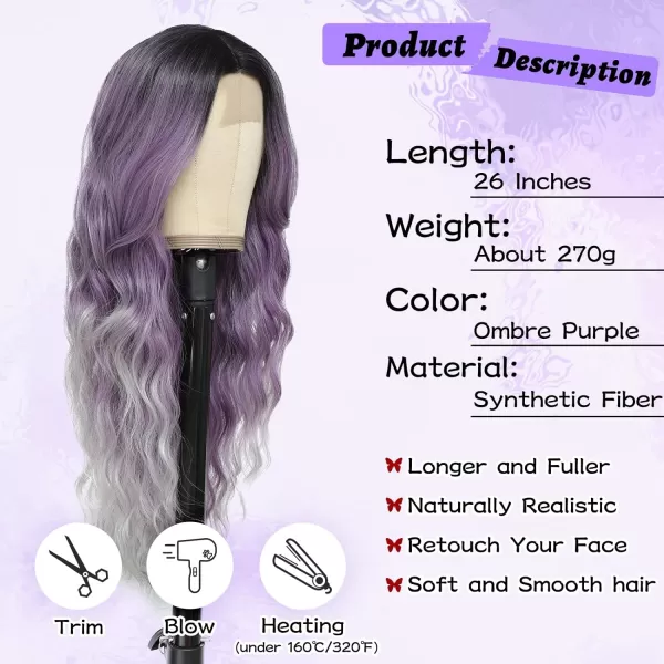 NAYOO Long Dark Brown Wavy Wig for Women Synthetic Curly Middle Part Wig Natural Looking Heat Resistant Fibre for Daily Party Use 26 Inch 