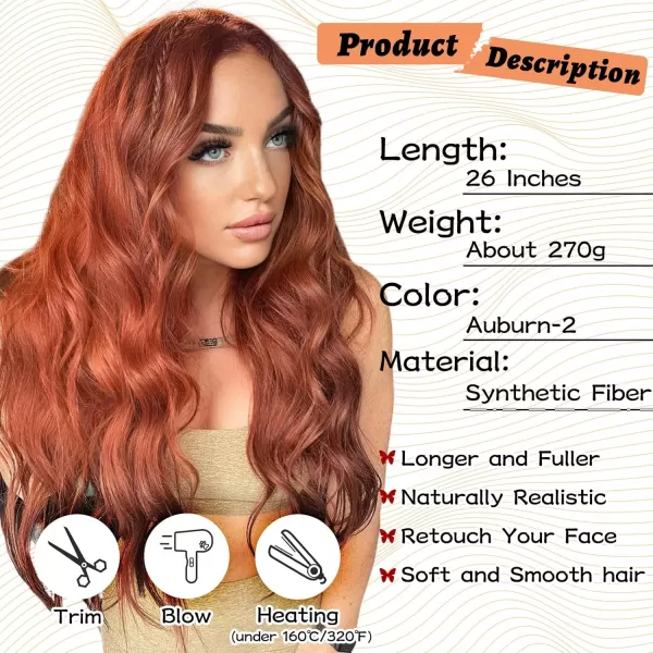 NAYOO Long Dark Brown Wavy Wig for Women Synthetic Curly Middle Part Wig Natural Looking Heat Resistant Fibre for Daily Party Use 26 Inch 
