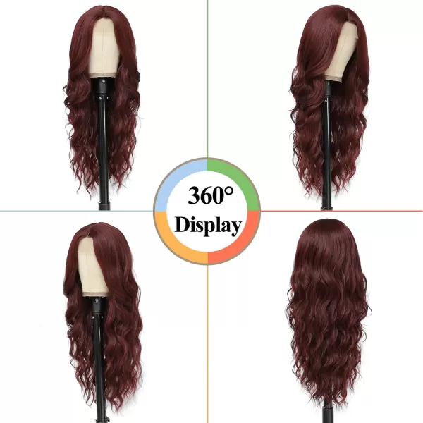 NAYOO Long Dark Brown Wavy Wig for Women Synthetic Curly Middle Part Wig Natural Looking Heat Resistant Fibre for Daily Party Use 26 Inch 