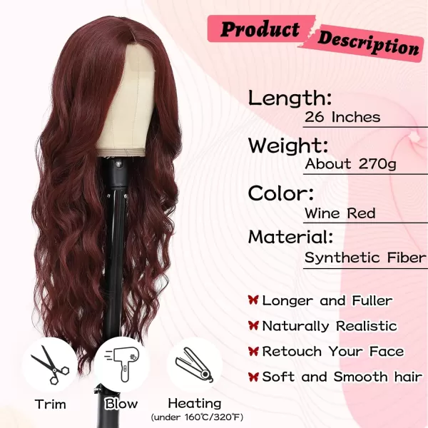 NAYOO Long Dark Brown Wavy Wig for Women Synthetic Curly Middle Part Wig Natural Looking Heat Resistant Fibre for Daily Party Use 26 Inch 