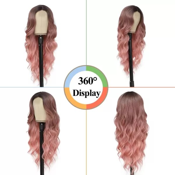 NAYOO Long Dark Brown Wavy Wig for Women Synthetic Curly Middle Part Wig Natural Looking Heat Resistant Fibre for Daily Party Use 26 Inch 
