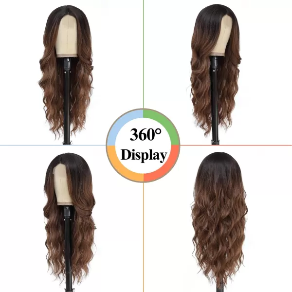 NAYOO Long Dark Brown Wavy Wig for Women Synthetic Curly Middle Part Wig Natural Looking Heat Resistant Fibre for Daily Party Use 26 Inch 
