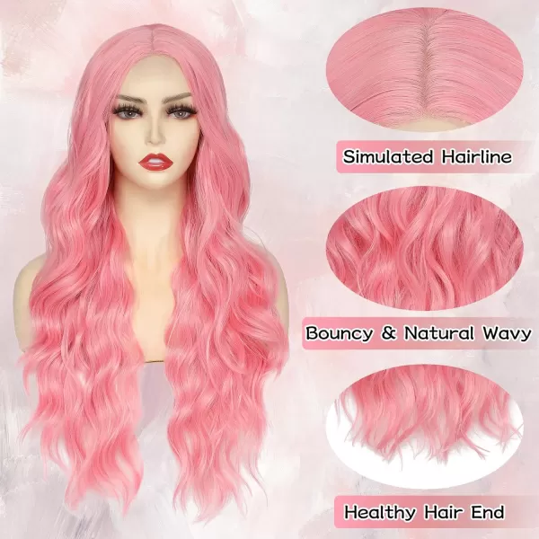 NAYOO Long Dark Brown Wavy Wig for Women Synthetic Curly Middle Part Wig Natural Looking Heat Resistant Fibre for Daily Party Use 26 Inch 