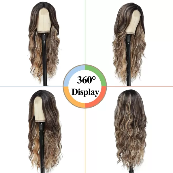 NAYOO Long Dark Brown Wavy Wig for Women Synthetic Curly Middle Part Wig Natural Looking Heat Resistant Fibre for Daily Party Use 26 Inch 
