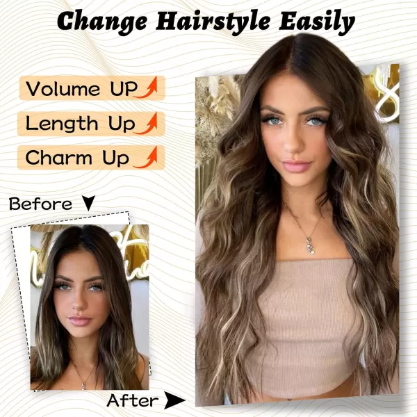 NAYOO Long Dark Brown Wavy Wig for Women Synthetic Curly Middle Part Wig Natural Looking Heat Resistant Fibre for Daily Party Use 26 Inch 