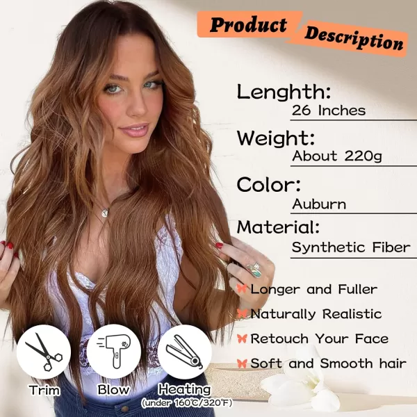 NAYOO Long Dark Brown Wavy Wig for Women Synthetic Curly Middle Part Wig Natural Looking Heat Resistant Fibre for Daily Party Use 26 Inch 