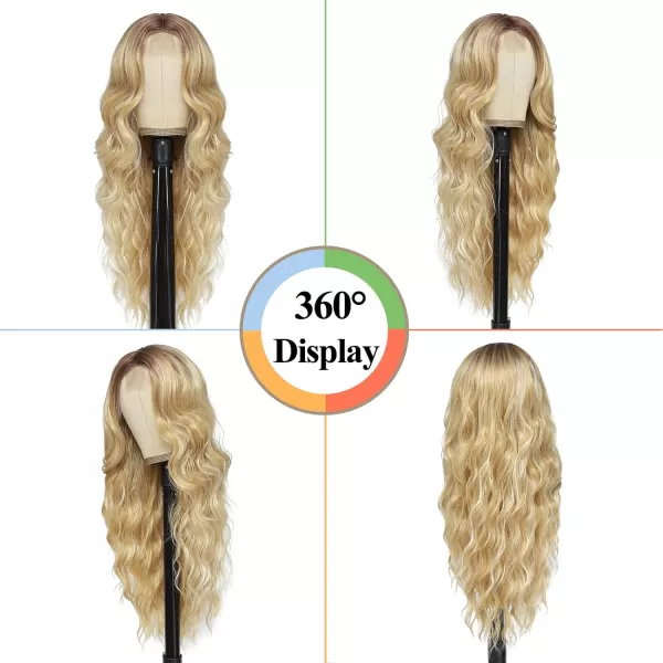 NAYOO Long Dark Brown Wavy Wig for Women Synthetic Curly Middle Part Wig Natural Looking Heat Resistant Fibre for Daily Party Use 26 Inch 
