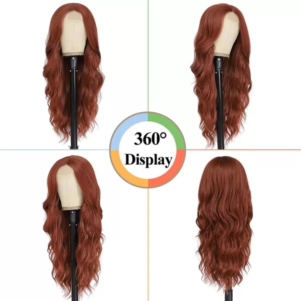 NAYOO Long Dark Brown Wavy Wig for Women Synthetic Curly Middle Part Wig Natural Looking Heat Resistant Fibre for Daily Party Use 26 Inch 