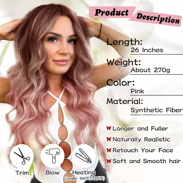 NAYOO Long Dark Brown Wavy Wig for Women Synthetic Curly Middle Part Wig Natural Looking Heat Resistant Fibre for Daily Party Use 26 Inch 