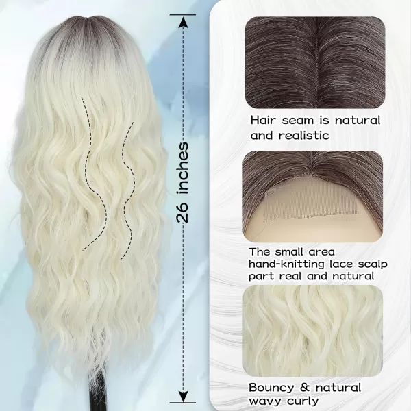 NAYOO Long Dark Brown Wavy Wig for Women Synthetic Curly Middle Part Wig Natural Looking Heat Resistant Fibre for Daily Party Use 26 Inch 