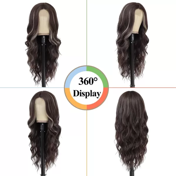 NAYOO Long Dark Brown Wavy Wig for Women Synthetic Curly Middle Part Wig Natural Looking Heat Resistant Fibre for Daily Party Use 26 Inch 