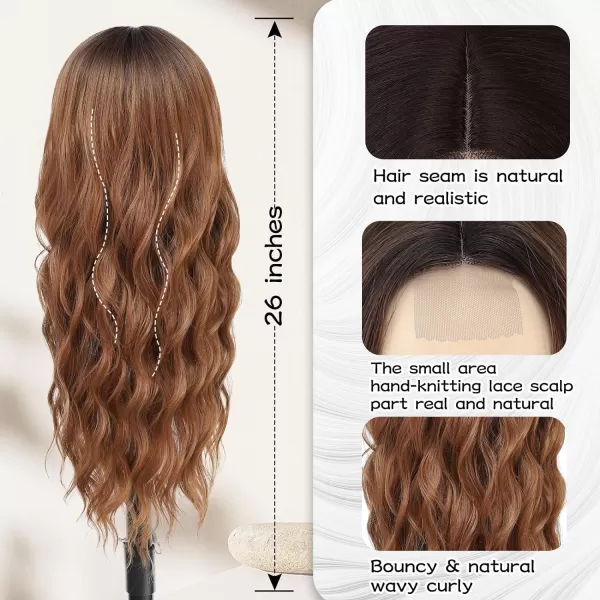 NAYOO Long Dark Brown Wavy Wig for Women Synthetic Curly Middle Part Wig Natural Looking Heat Resistant Fibre for Daily Party Use 26 Inch 