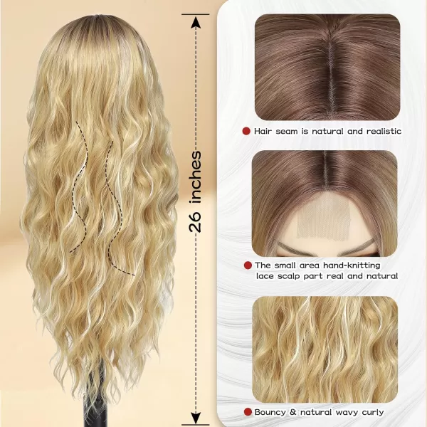 NAYOO Long Dark Brown Wavy Wig for Women Synthetic Curly Middle Part Wig Natural Looking Heat Resistant Fibre for Daily Party Use 26 Inch 