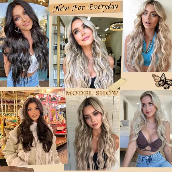 NAYOO Long Dark Brown Wavy Wig for Women Synthetic Curly Middle Part Wig Natural Looking Heat Resistant Fibre for Daily Party Use 26 Inch 