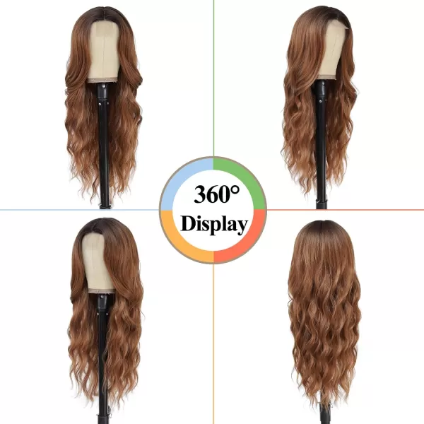 NAYOO Long Dark Brown Wavy Wig for Women Synthetic Curly Middle Part Wig Natural Looking Heat Resistant Fibre for Daily Party Use 26 Inch 