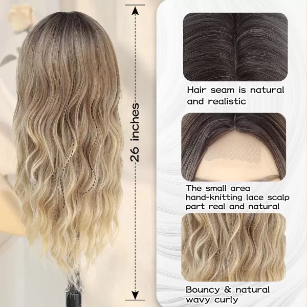NAYOO Long Dark Brown Wavy Wig for Women Synthetic Curly Middle Part Wig Natural Looking Heat Resistant Fibre for Daily Party Use 26 Inch 