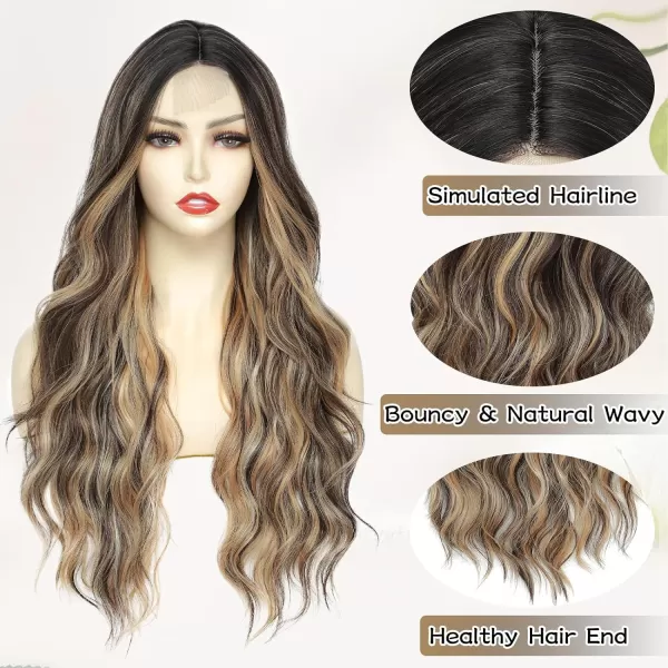 NAYOO Long Dark Brown Wavy Wig for Women Synthetic Curly Middle Part Wig Natural Looking Heat Resistant Fibre for Daily Party Use 26 Inch 