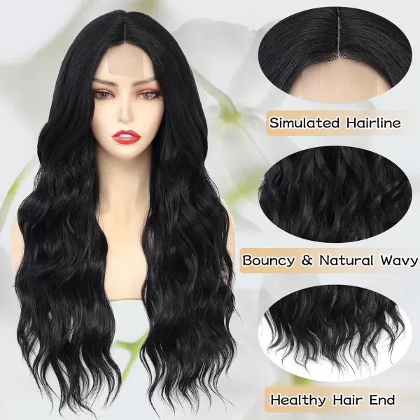 NAYOO Long Dark Brown Wavy Wig for Women Synthetic Curly Middle Part Wig Natural Looking Heat Resistant Fibre for Daily Party Use 26 Inch 