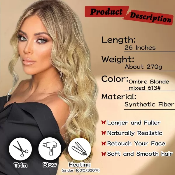 NAYOO Long Dark Brown Wavy Wig for Women Synthetic Curly Middle Part Wig Natural Looking Heat Resistant Fibre for Daily Party Use 26 Inch 