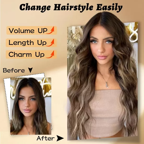 NAYOO Long Dark Brown Wavy Wig for Women Synthetic Curly Middle Part Wig Natural Looking Heat Resistant Fibre for Daily Party Use 26 Inch 
