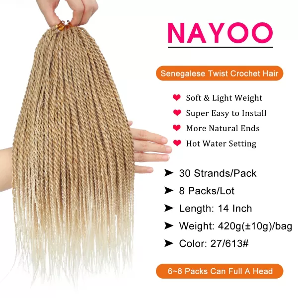 NAYOO Senegalese Twist Crochet Hair - 8 Packs 18 Inch Crochet Hair For Black Women, 35 Strands/Pack Small Twist Crochet Hair Hot Water Setting, Crochet Braids Hair with Natural End