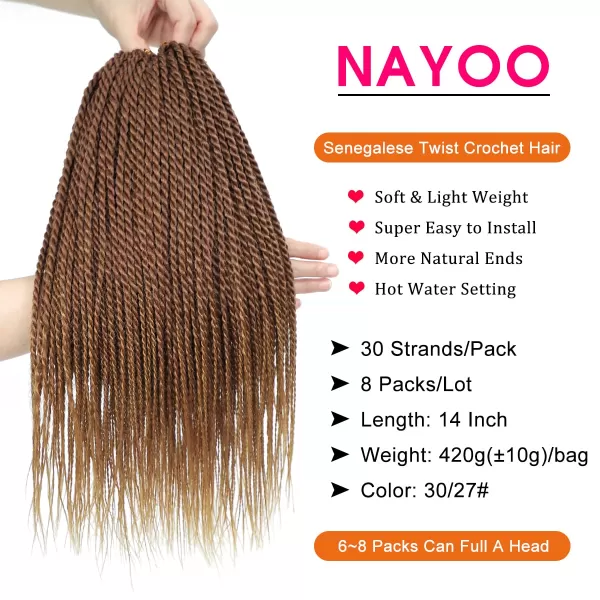 NAYOO Senegalese Twist Crochet Hair - 8 Packs 18 Inch Crochet Hair For Black Women, 35 Strands/Pack Small Twist Crochet Hair Hot Water Setting, Crochet Braids Hair with Natural End