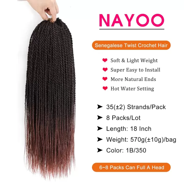 NAYOO Senegalese Twist Crochet Hair - 8 Packs 18 Inch Crochet Hair For Black Women, 35 Strands/Pack Small Twist Crochet Hair Hot Water Setting, Crochet Braids Hair with Natural End
