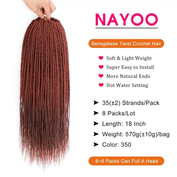 NAYOO Senegalese Twist Crochet Hair - 8 Packs 18 Inch Crochet Hair For Black Women, 35 Strands/Pack Small Twist Crochet Hair Hot Water Setting, Crochet Braids Hair with Natural End